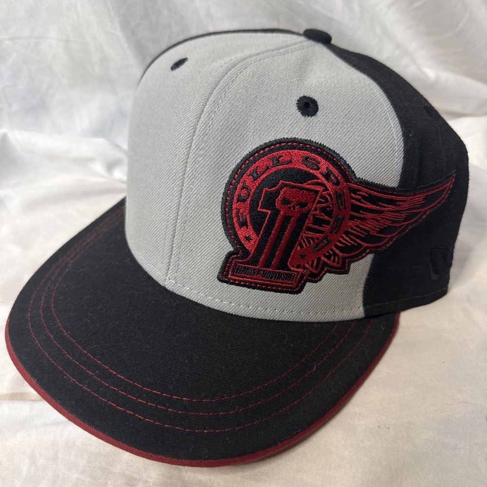 Harley Davidson Motorcycles New Era 59Fifty Fitted Hat Cap Black Gray Red 7 1/4
